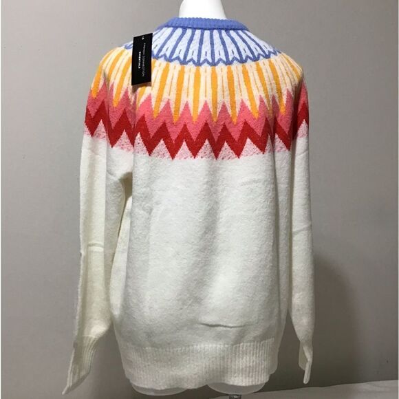 French Connection Essentials Ivory Fair Isle Sweater New Size Large - Picture 5 of 8